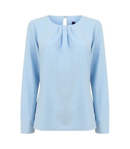 Henbury Womens/Ladies Pleat Front Long Sleeve Blouse (Light Blue)