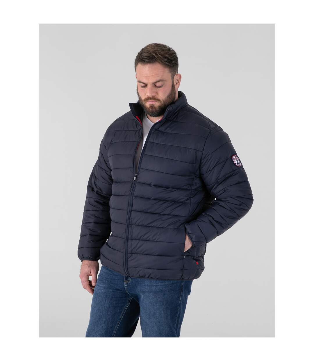 D555 Doudoune Unie À Col Montant Grande Taille Rowland Homme Bleu Marine Duke-4