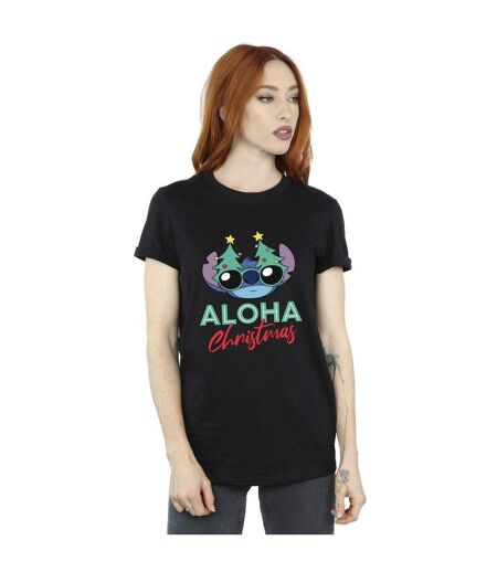 Disney Womens/Ladies Lilo And Stitch Christmas Tree Shades Coton Boyfriend T-Shirt (Noir) - UTBI29989