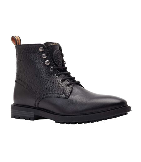 Base London Mens Maguire Leather Biker Boots (Black) - UTFS9460