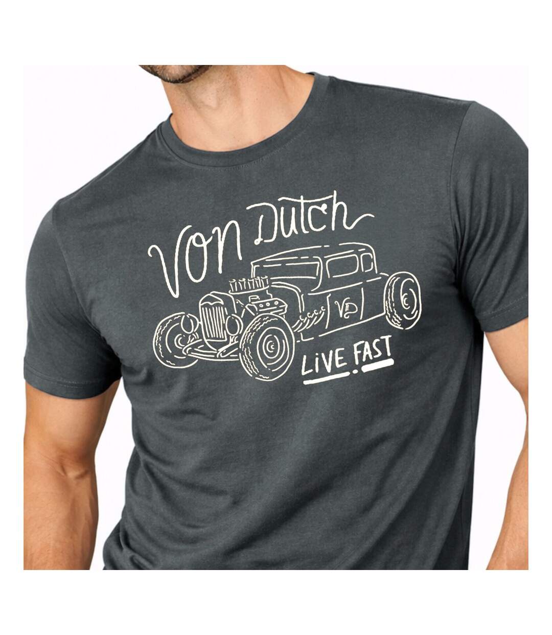 T-shirt homme col rond en jersey 140grm imprimé devant Log6 Vondutch-2