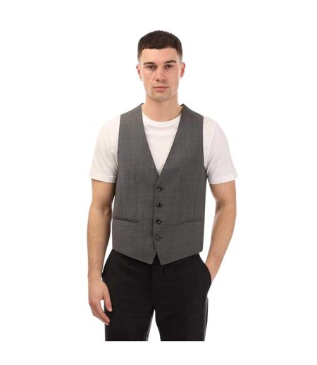 Mens Huge 6 Checked Virgin Wool Waistcoat Grey Boss