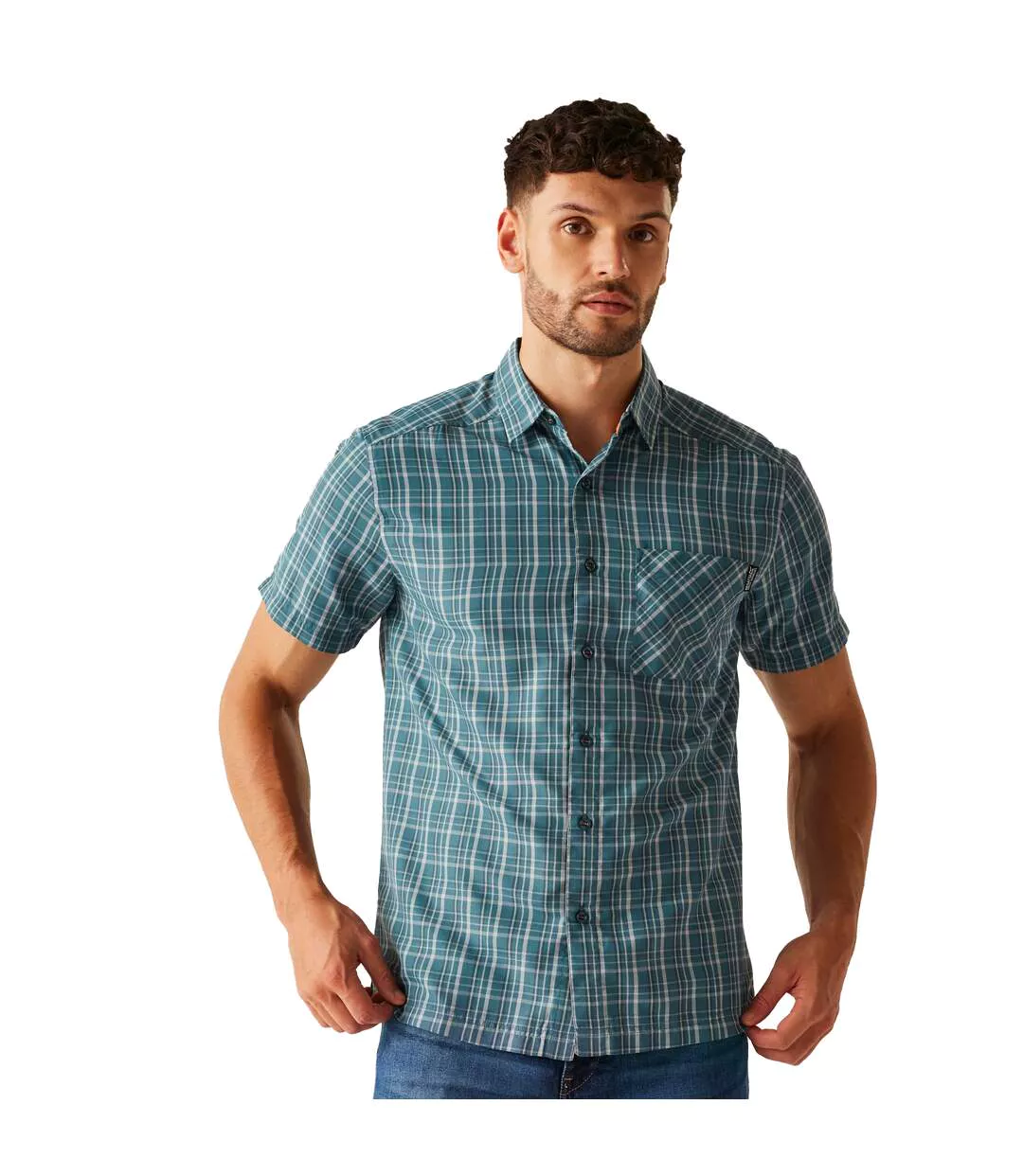 Mens Mindano Ix Checked Short-sleeved Shirt White Olympian Blue Regatta-4