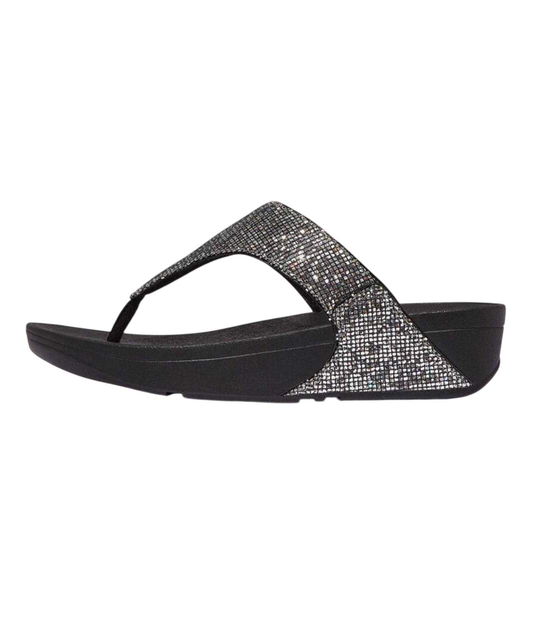 Womens/ladies Lulu Glitterball Toe Post Wedge Sandals Silver Fit Flop-2