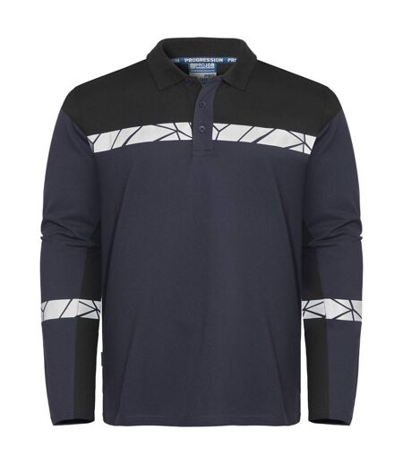 Mens Progression Pique Long-sleeved Polo Shirt Navy Blue Projob