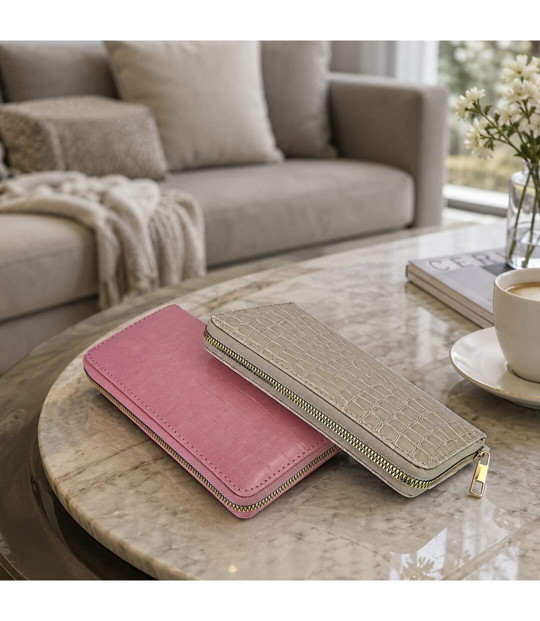 Ladies Croc Print Faux Leather Wallet Compact Card Coin Purse Organiser-5