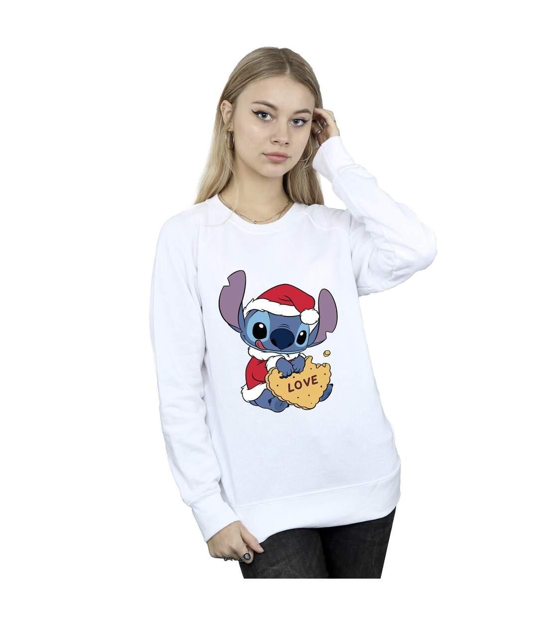 Disney - Sweat LILO AND STITCH CHRISTMAS LOVE BISCUIT - Femme (Blanc) - UTBI22625-2