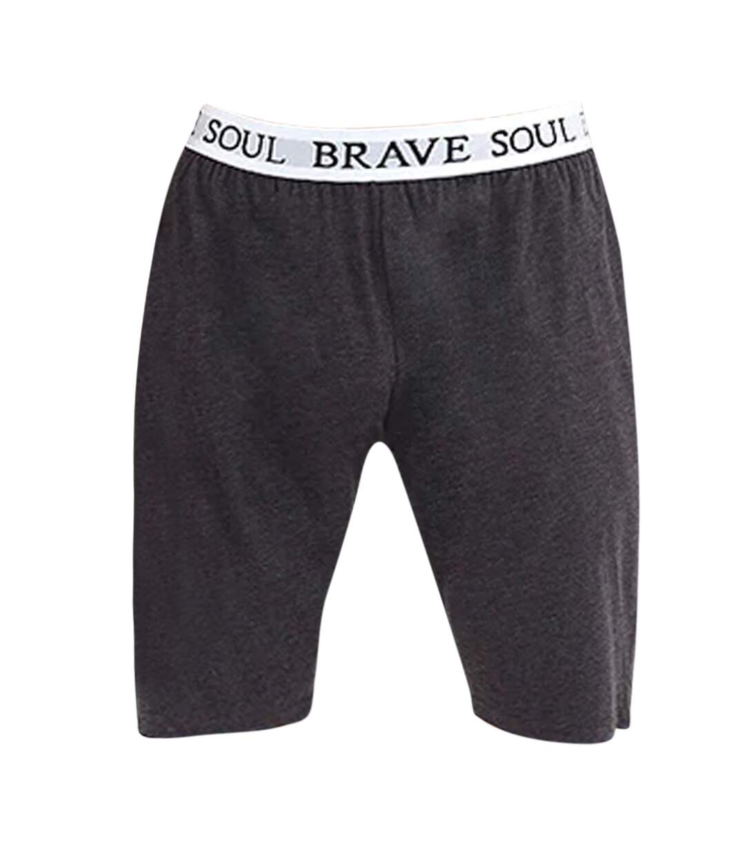 Brave Soul Mens Logo Waistband Jersey Lounge Shorts (Gray)