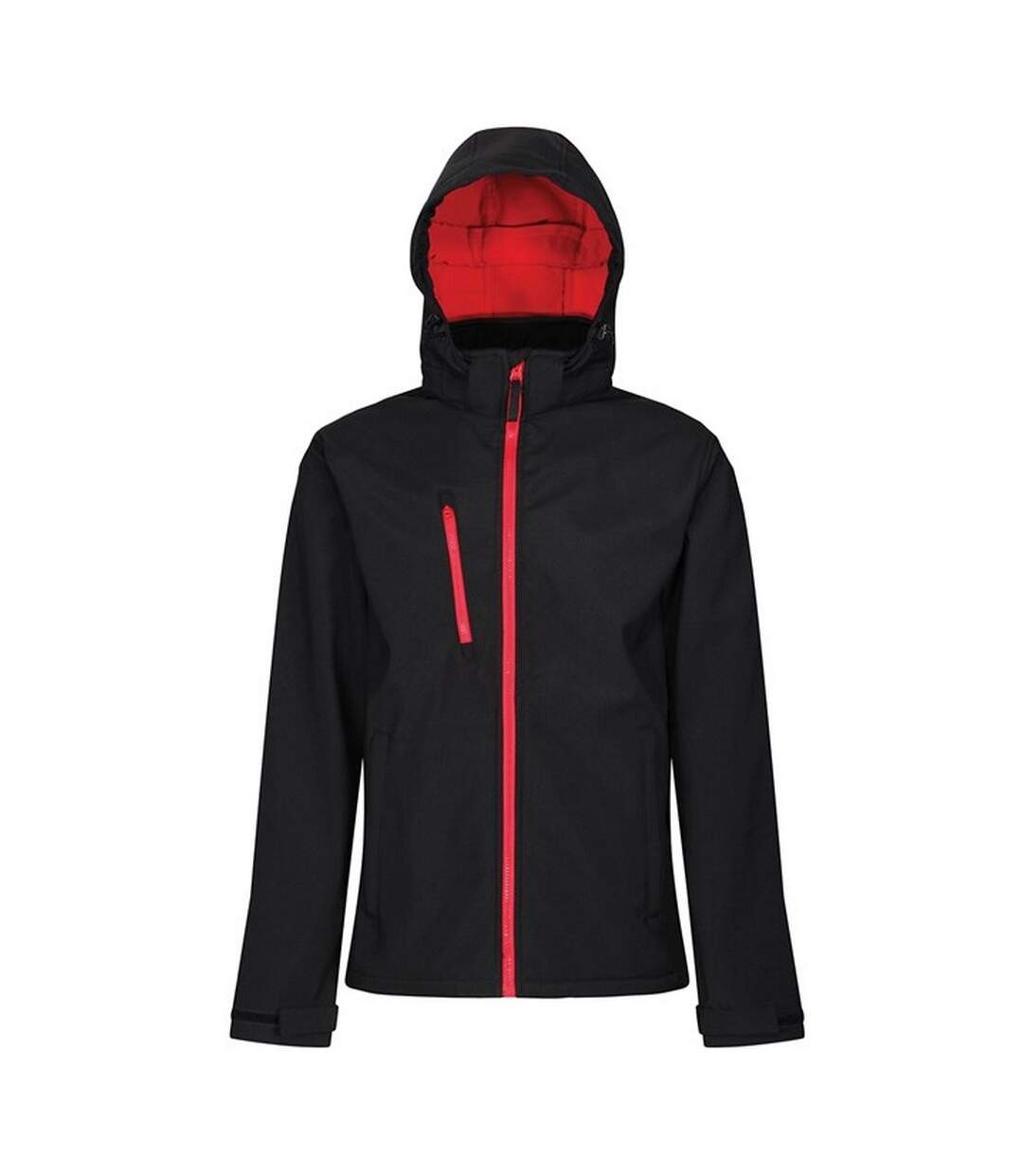 Mens Venturer Hooded Soft Shell Jacket Black Classic Red Regatta-1