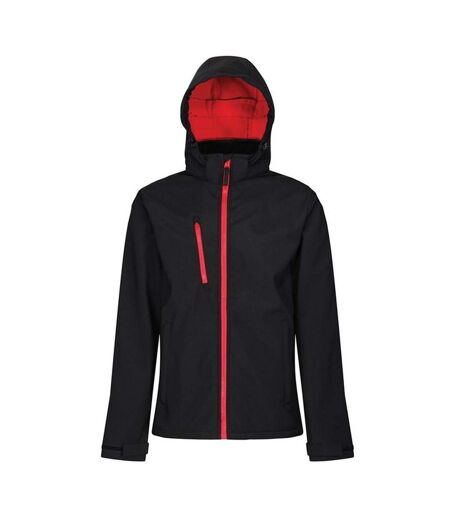 Mens Venturer Hooded Soft Shell Jacket Black Classic Red Regatta