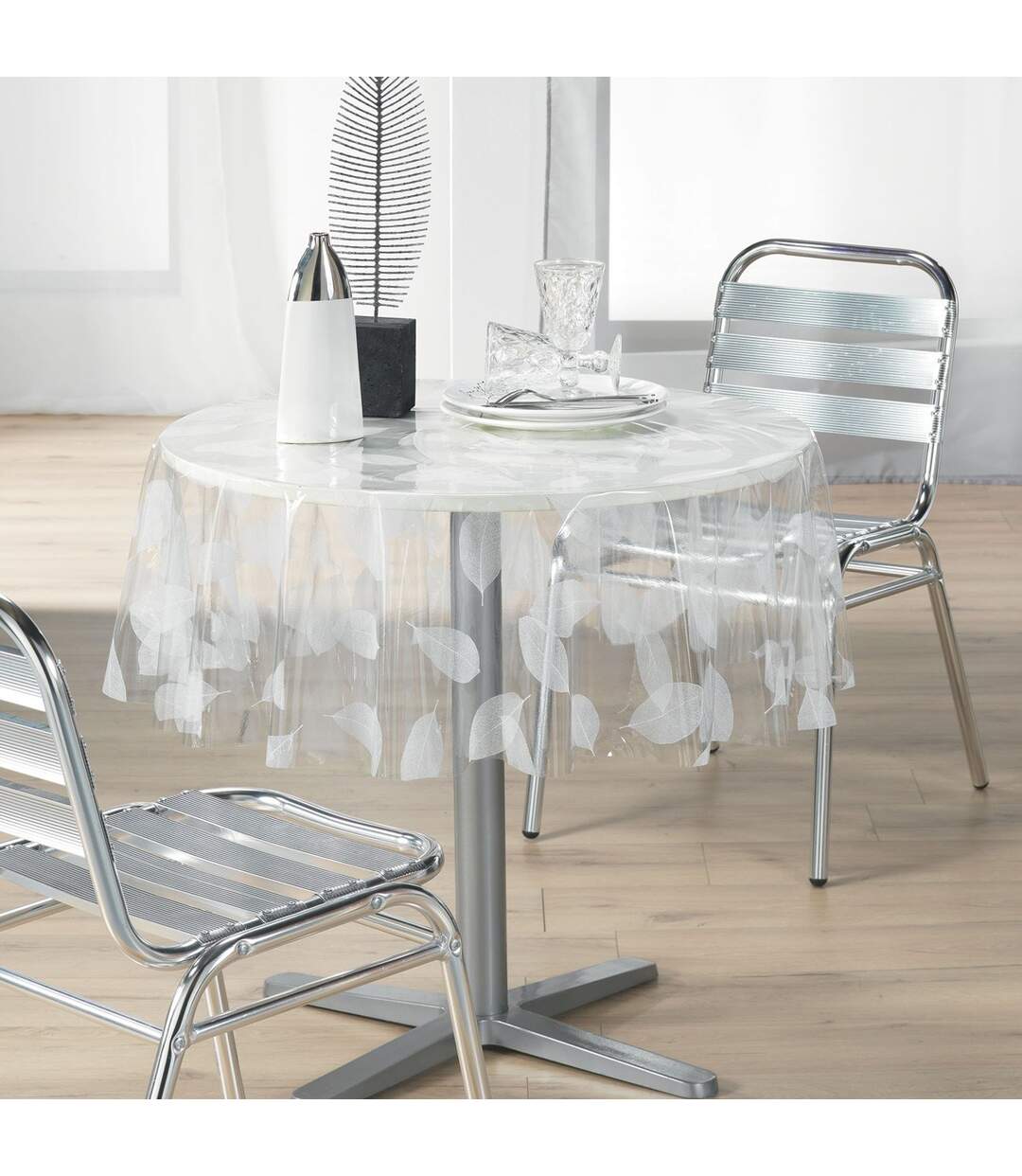 Nappe Ronde Cristal Feuille 140cm Transparent-1