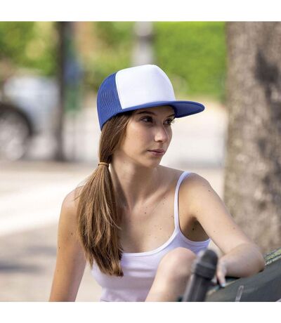 Atlantis Unisex Snap 90s Flat Visor 5 Panel Trucker Cap (White) - UTAB451