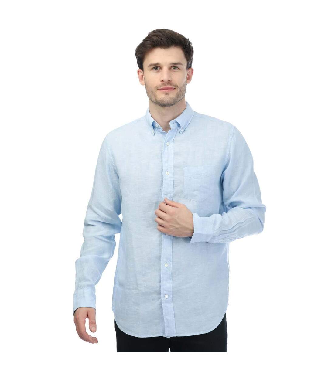 Mens Linen Regular Shirt Blue Gant-1
