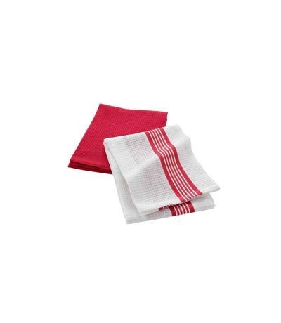 Lot de 2 Torchons Nid d'Abeille Suzette 50x70cm Rouge