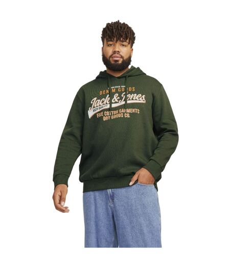 Mens Graphic Print Organic Cotton Drawstring Hoodie Green Jack And Jones