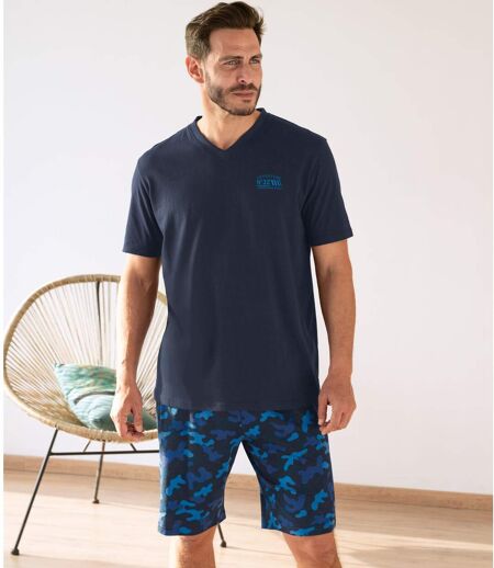 Pyjashort Coton Marine Imprimé Camouflage 