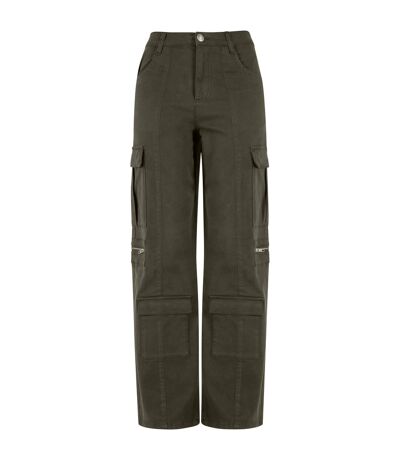 Womens/ladies Utility Twill Stretch Loose Cargo Trousers Black Olive Urban Classics