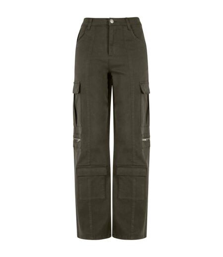 Womens/ladies Utility Twill Stretch Loose Cargo Trousers Black Olive Urban Classics