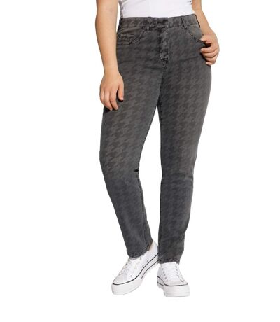ULLA POPKEN Jeans Sarah motif pied-de-poule forme étroite 5 poches dark grey denim NEUF
