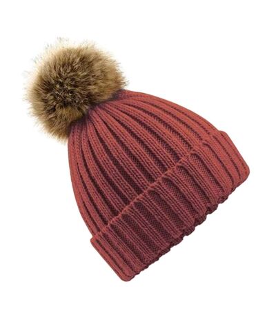 Beechfield Pom Pom Faux Fur Chunky Knit Beanie (Orange Rust) - UTBC4994