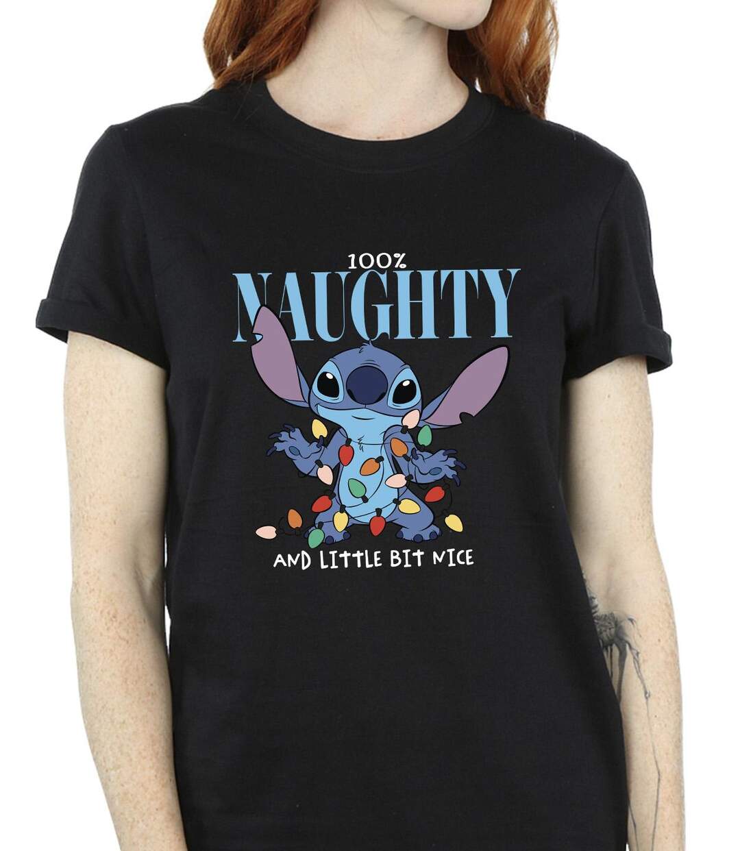 Disney Femmes/Les femmes Lilo & Stitch - T-shirt boyfriend en coton Naughty & Nice (Noir) - UTBI30655-3