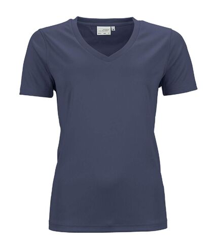 t-shirt respirant femme col V - running - JN735 - bleu marine