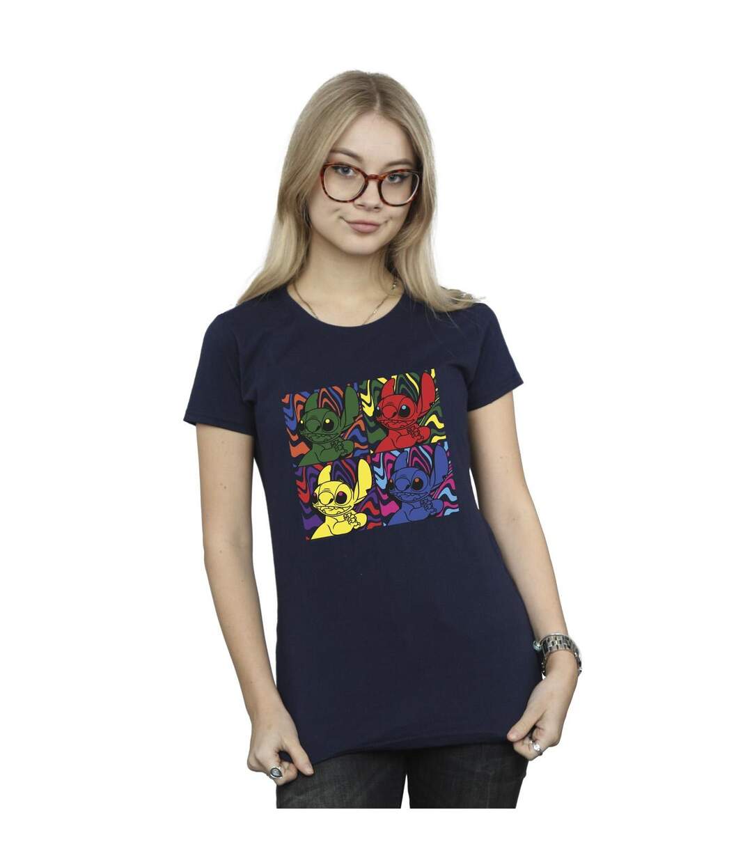 Disney T-Shirt coton Pop Art Lilo & Stitch Femme/Femme (Bleu marine) - UTBI25878-2