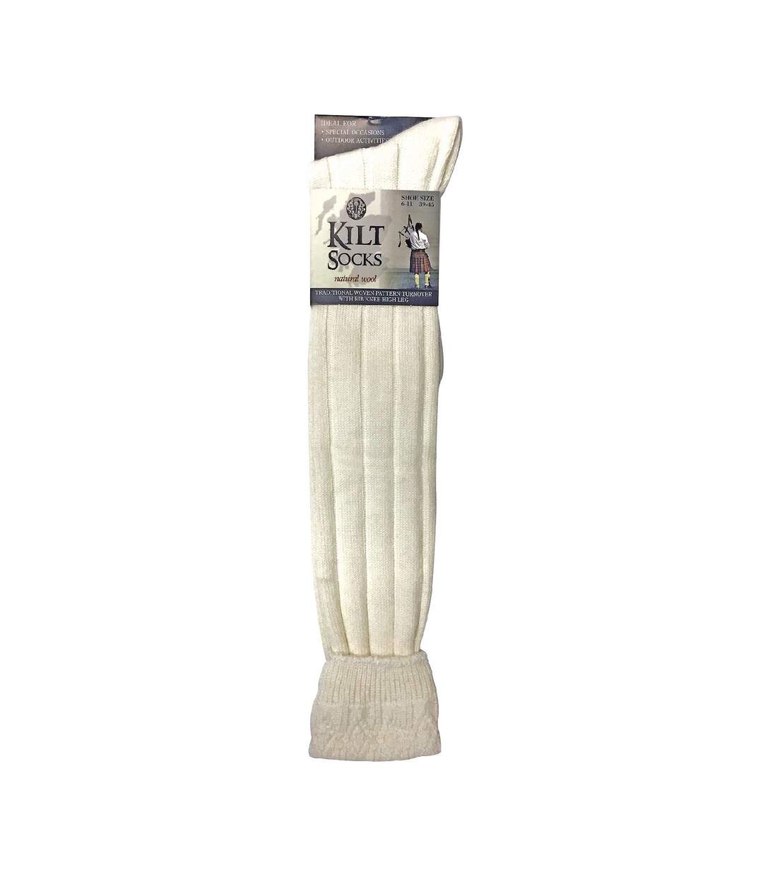 Chaussettes de Kilt Épais Nervuré Crème et Marine-2