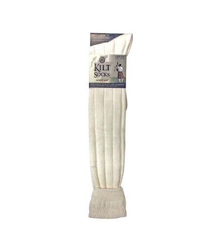 Chaussettes de Kilt Épais Nervuré Crème et Marine