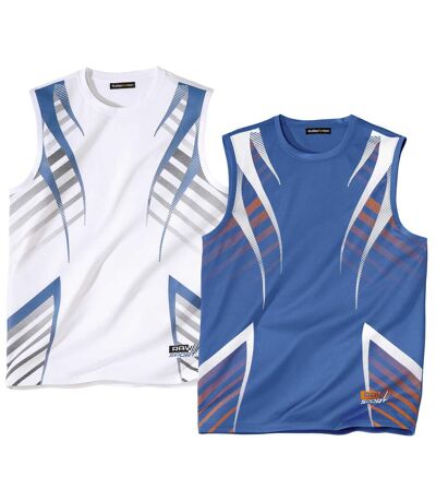 Pack of 2 Men's Sporty Vests - White Blue