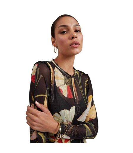 Robe Mi-longue Manches Longues Motif/style Floral Femme Noir Ted Baker
