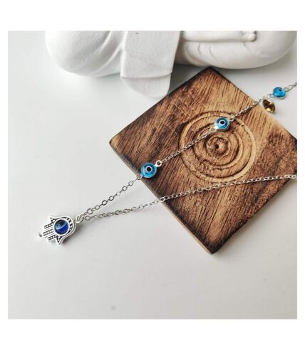 Half Evil Eye Necklace Hamsa Charm Silver Protection Choker Necklace