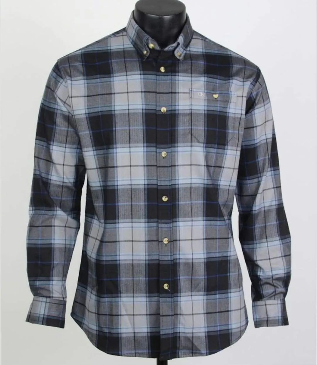 CHALLENGER TRADITION4 — Chemise à carreaux manches longues gris et bleu : l'aisance du tissu extensible-3