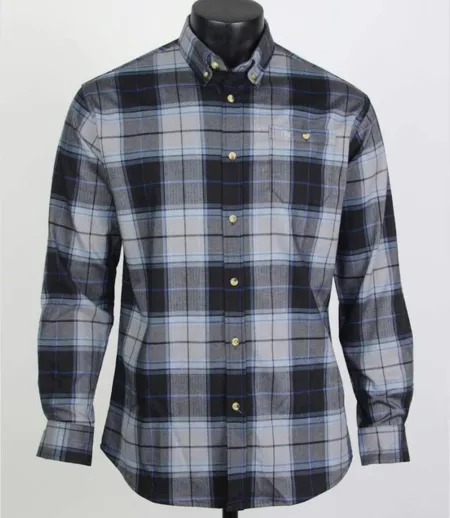 CHALLENGER TRADITION4 — Chemise à carreaux manches longues gris et bleu : l'aisance du tissu extensible