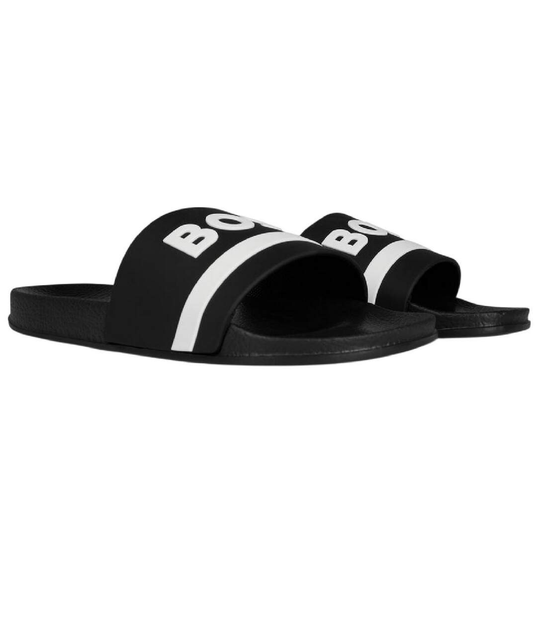 Womens/ladies Lettering Slides Black Boss-1