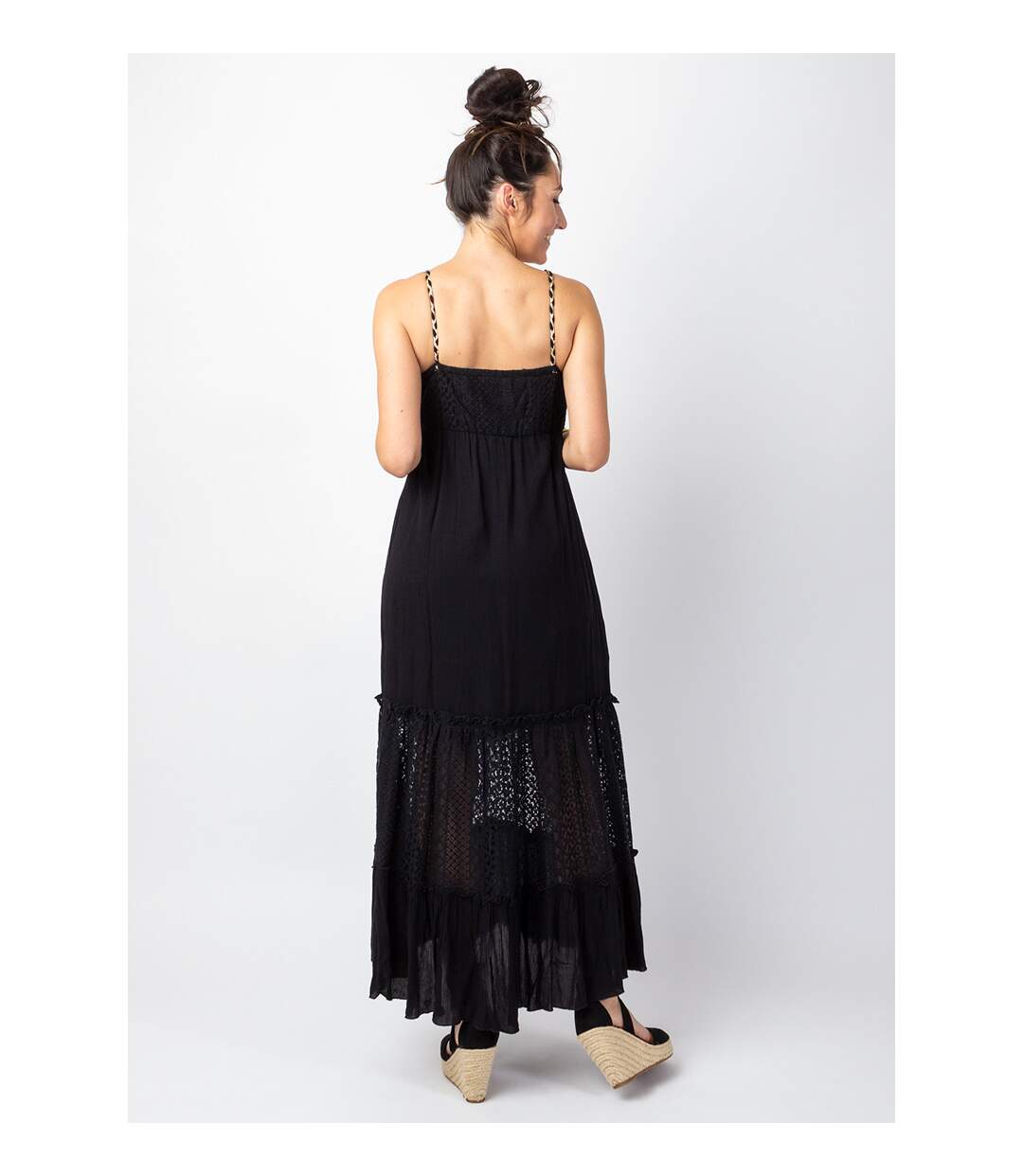 Robe longue bohème chic tendance TIARA noire Coton Du Monde