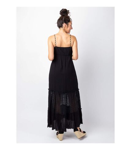 Robe longue bohème chic tendance TIARA noire Coton Du Monde