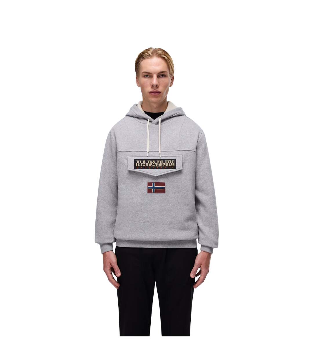 Sweat À Capuche Motif/style Logo Homme Gris Chiné Napapijri-1
