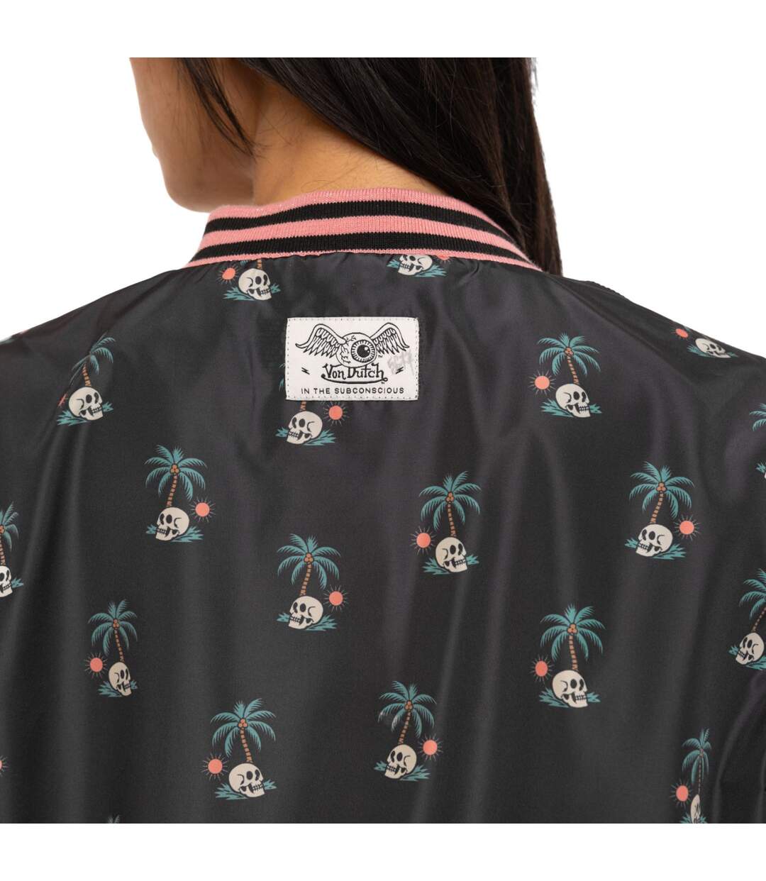 Veste femme satinée allover print avec patch et fil lurex Skull Vondutch-4