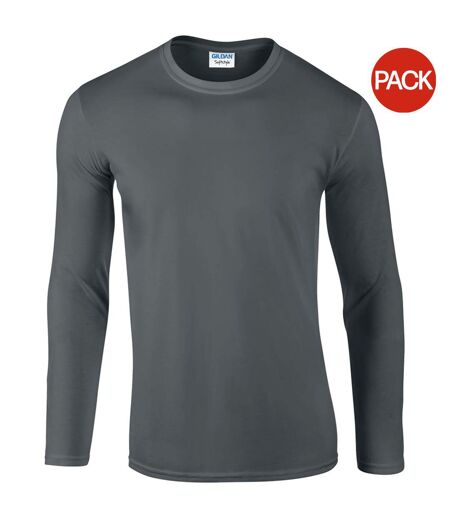 Pack Of 5   Mens Soft Style Long Sleeve T-shirt Charcoal Gildan