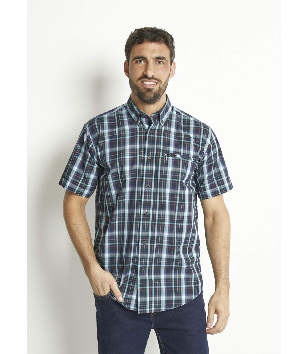 Chemise carreaux manches courtes polycoton-1