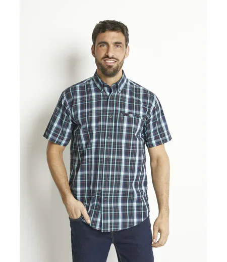 Chemise carreaux manches courtes polycoton