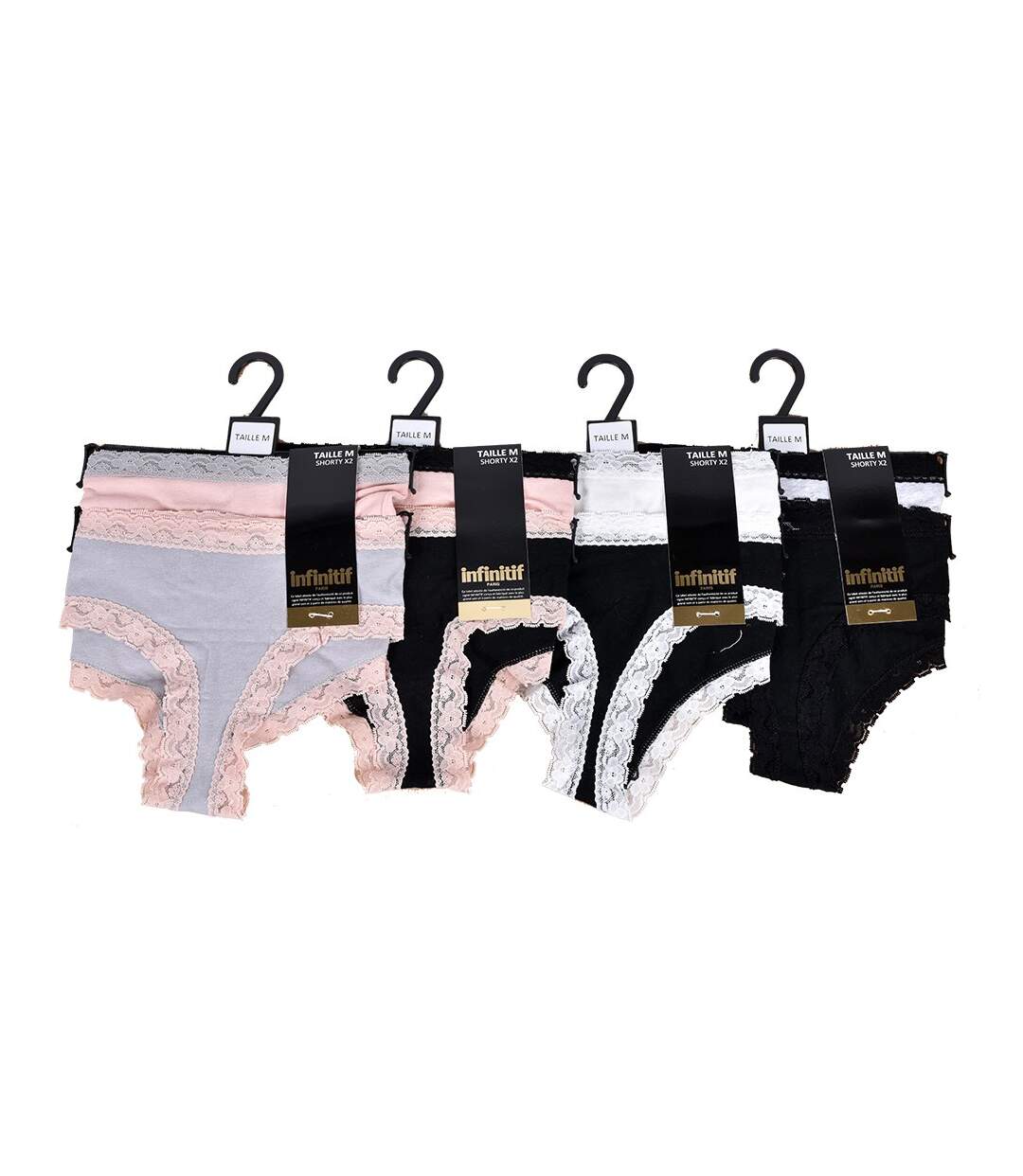 Culottes Femme INFINITIF Confort Qualité supérieure -Boxer, Shorty, String Shorty Dentelle Uni Pack de 6 Surprise en Coton-2