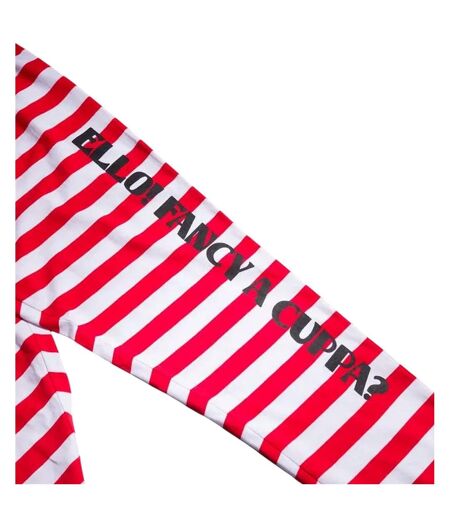 Womens/ladies Ello! Fancy A Cuppa? The Worm Striped Pyjama Set Red White Labyrinth