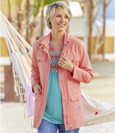 Women's Pink Safari Jacket - Full Zip
