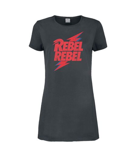 Womens/ladies Rebel Rebel David Bowie T-shirt Dress Charcoal Amplified