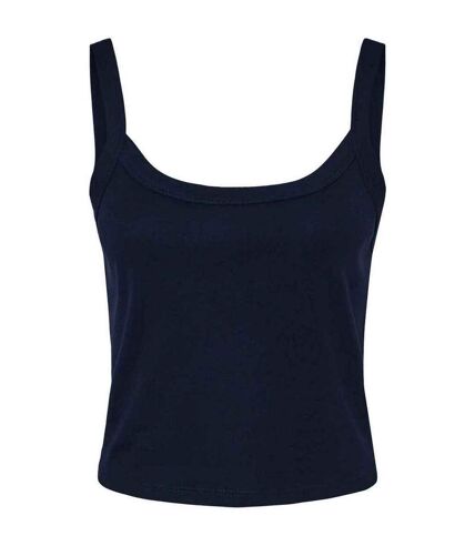 Womens/ladies plain micro-rib spaghetti strap tank top solid navy Bella + Canvas