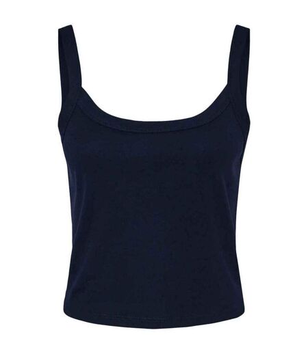 Womens/ladies plain micro-rib spaghetti strap tank top solid navy Bella + Canvas