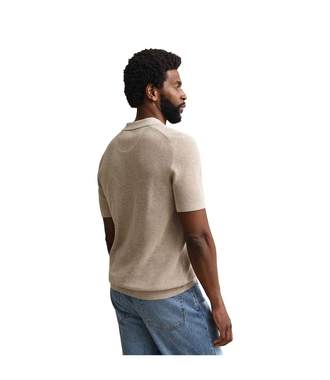 Mens Textured Short-sleeved Polo Shirt Oat Melange Gant-3