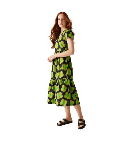 Womens/ladies Orla Kiely Spinning Flower Tiered Midi Dress Navy Regatta